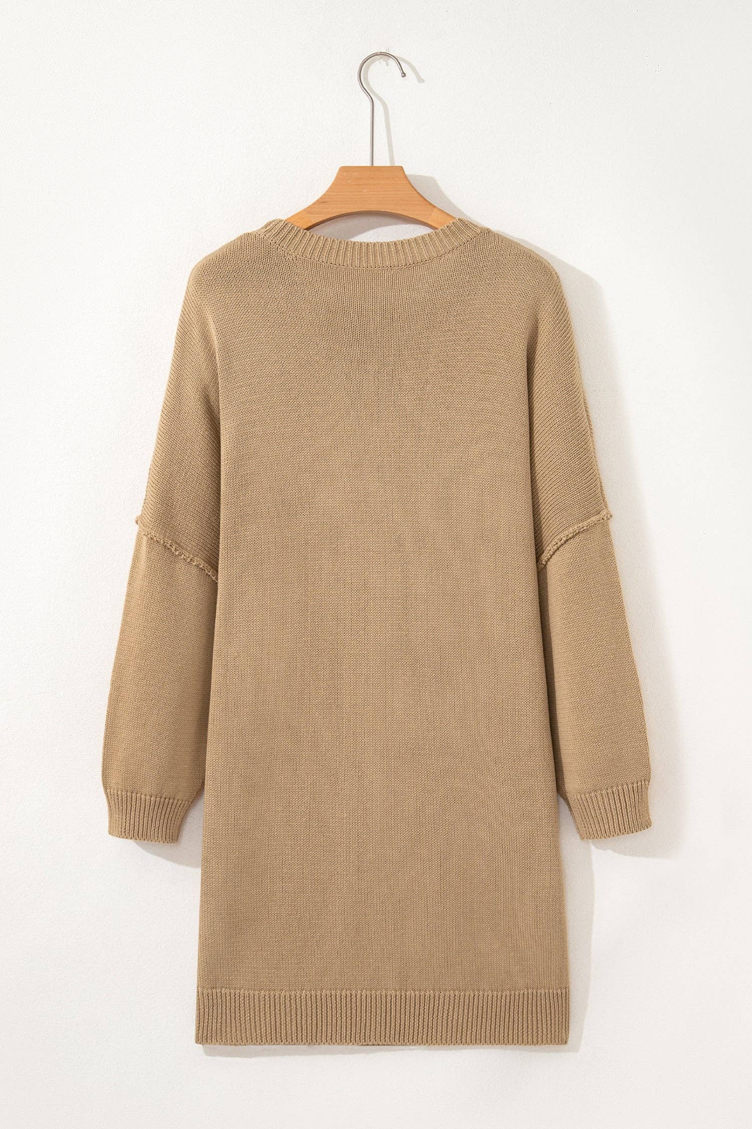 Solid Drop Shoulder Oversize Mini Sweater Dress: Pale Khaki / S