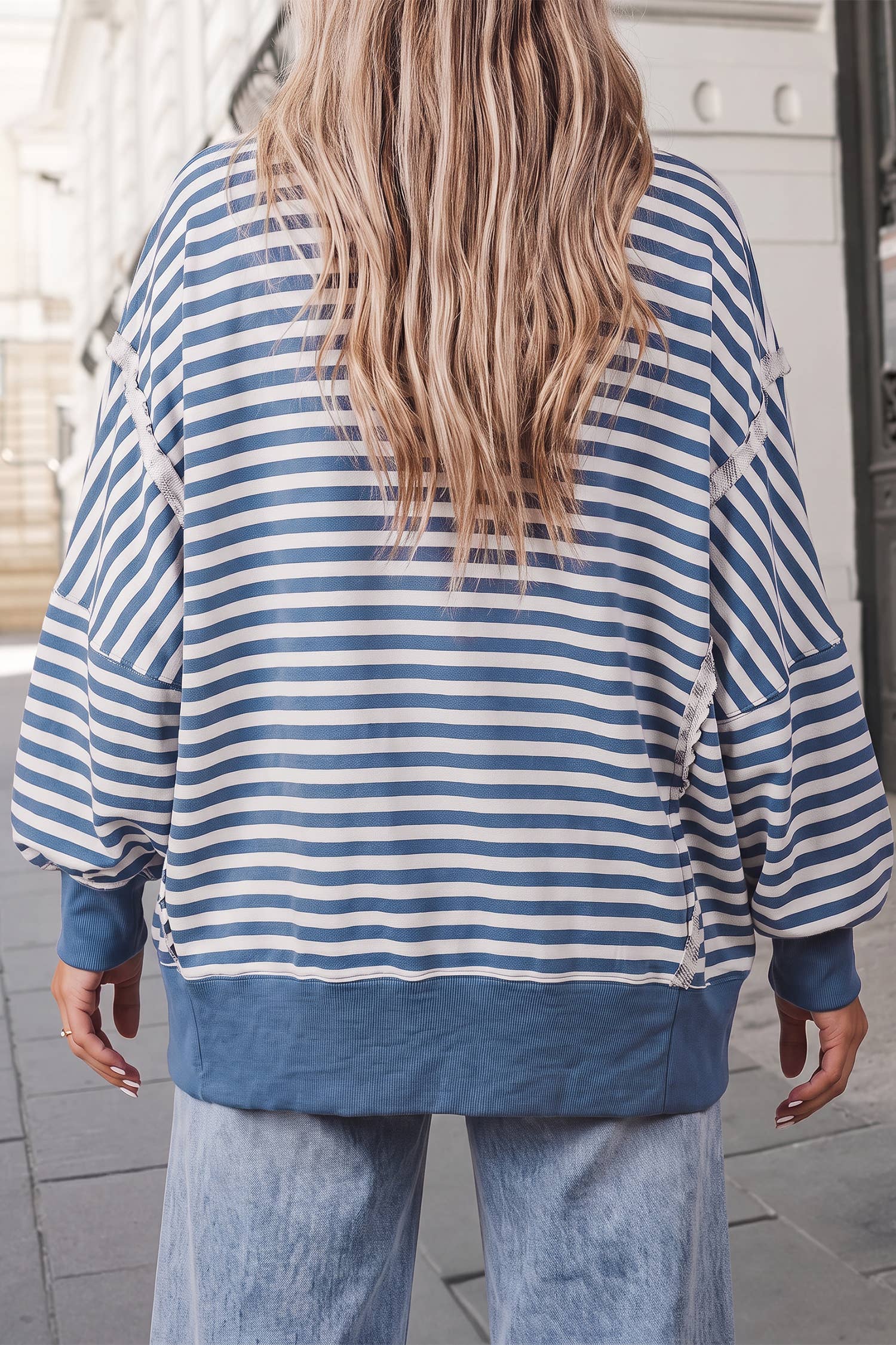 Striped Print Split Hem  Oversized Sweatshirt | S-XL : Brown / M
