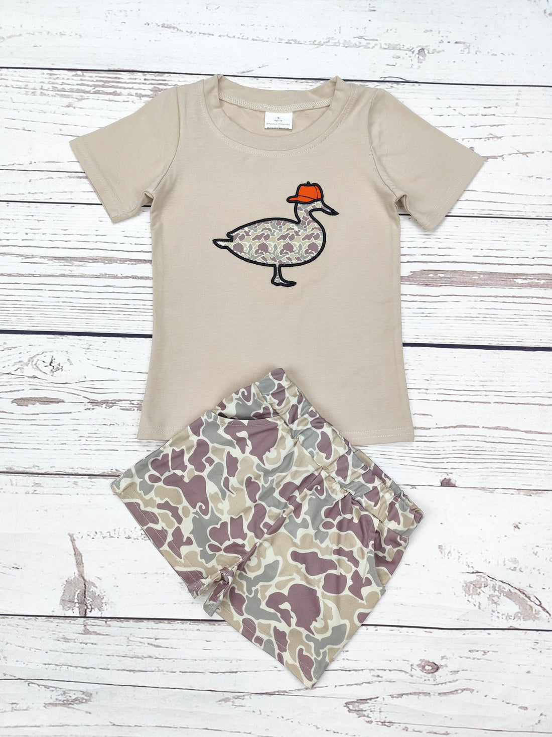 Boys Camouflage Duck Appliqué Top Shorts Set: 3-6M