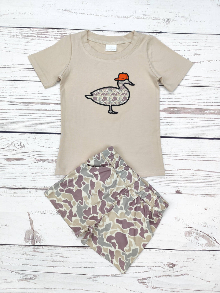 Boys Camouflage Duck Appliqué Top Shorts Set: 7-8T