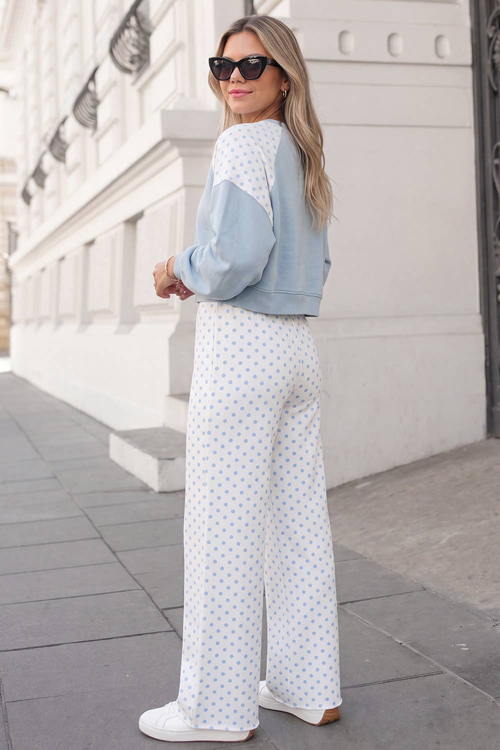 Polka Dot Print Patchwork Top 2pcs Pants Set  | S-4X: Khaki / 4X