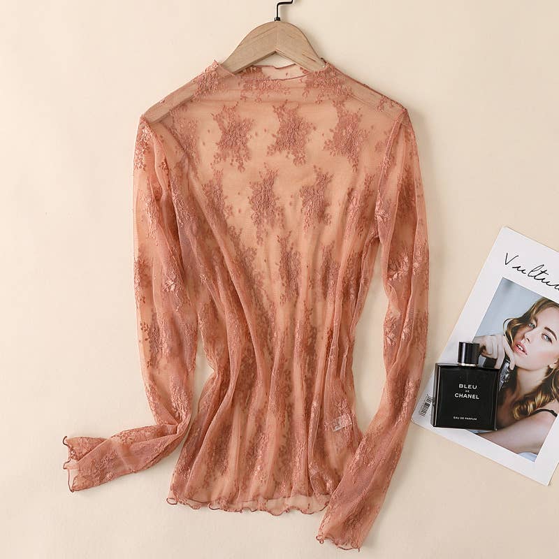 Lace Mesh Top: Coffee / Missy / XL