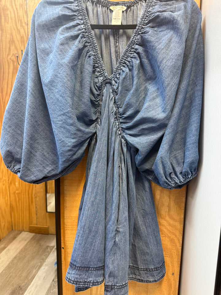 LADIES V-NECK DENIM DRESS