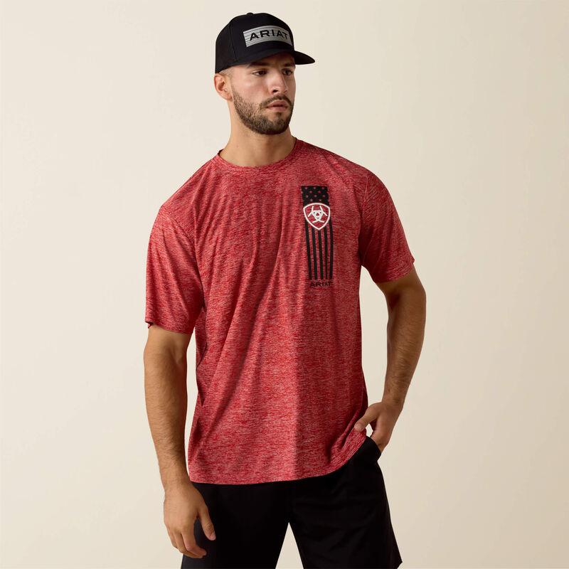 MNS Ariat Patriot Stripe T-Shirt HAUTE RED HEATHER 10073441