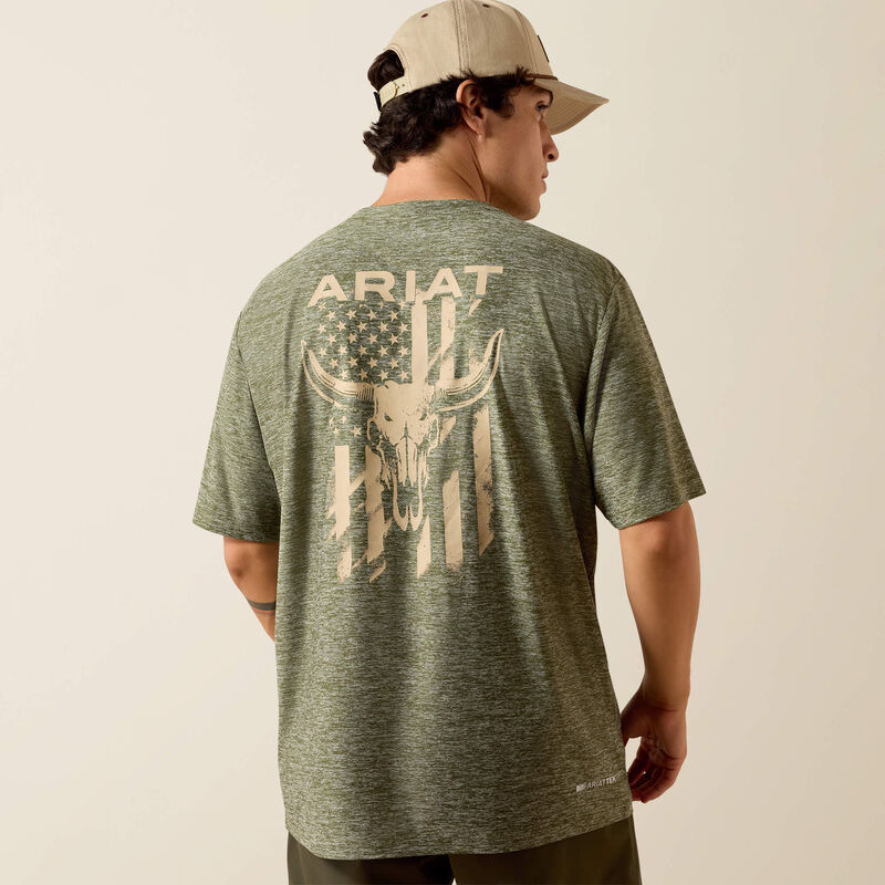 MNS Ariat Longskull Freedom T-Shirt DARK OLIVE HEATHER 10073442