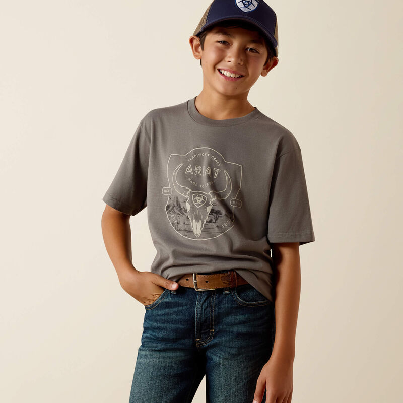 YTH Ariat Desert Badge Tradition T-Shirt SMOKED PEARL 10073455