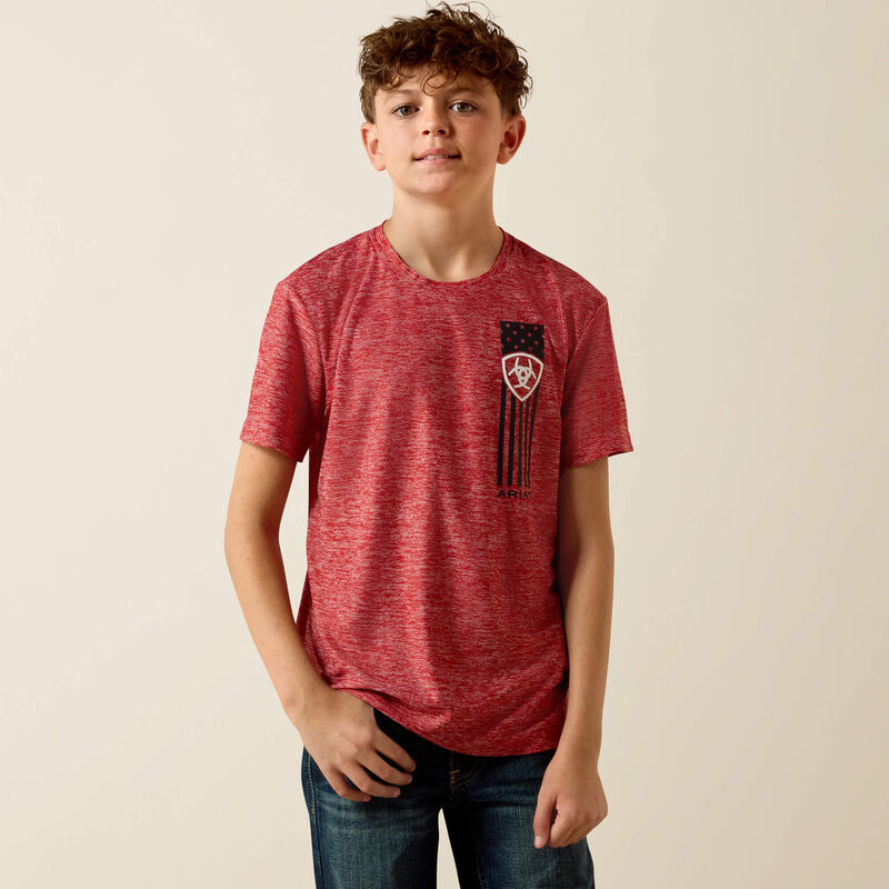 YTH Ariat Patriot Stripe T-Shirt HAUTE RED HEATHER 10073539