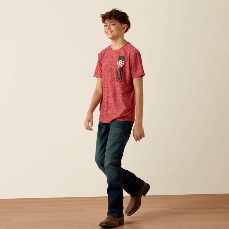 YTH Ariat Patriot Stripe T-Shirt HAUTE RED HEATHER 10073539