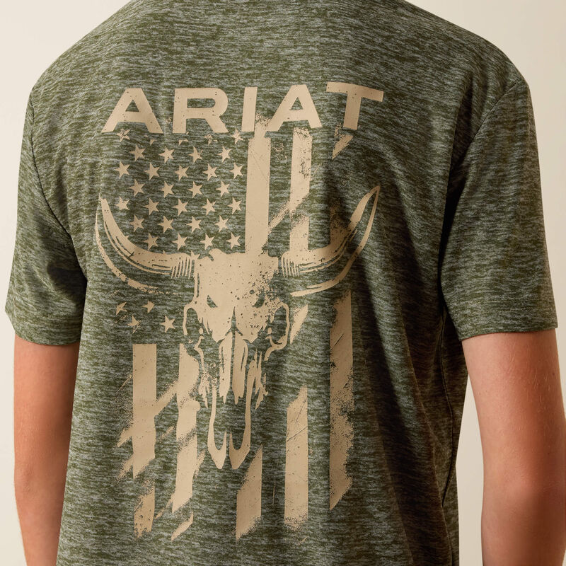 YTH Ariat Longskull Freedom T-Shirt DARK OLIVE HEATHER 10073540