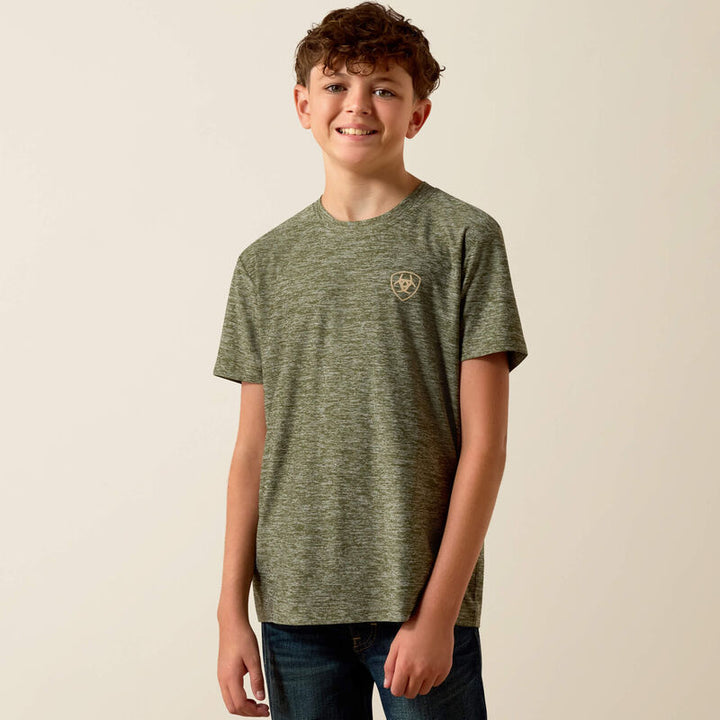 YTH Ariat Longskull Freedom T-Shirt DARK OLIVE HEATHER 10073540