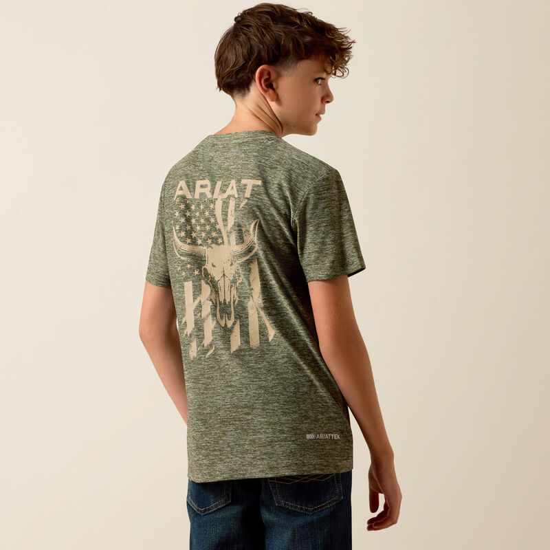 YTH Ariat Longskull Freedom T-Shirt DARK OLIVE HEATHER 10073540
