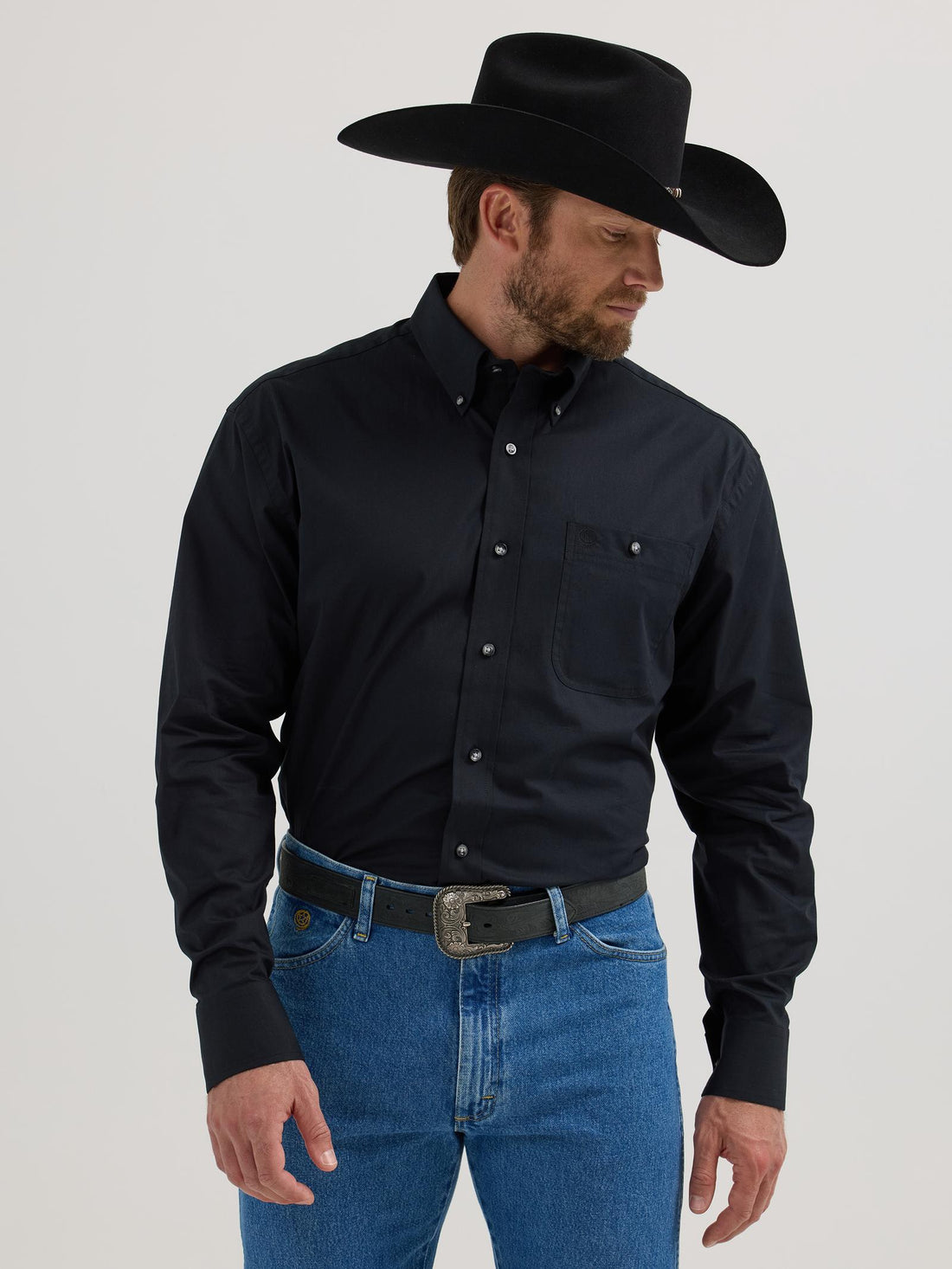 Wrangler® George Strait Solid Long Sleeve Shirt – Relaxed Fit – Black (10MGS269X)