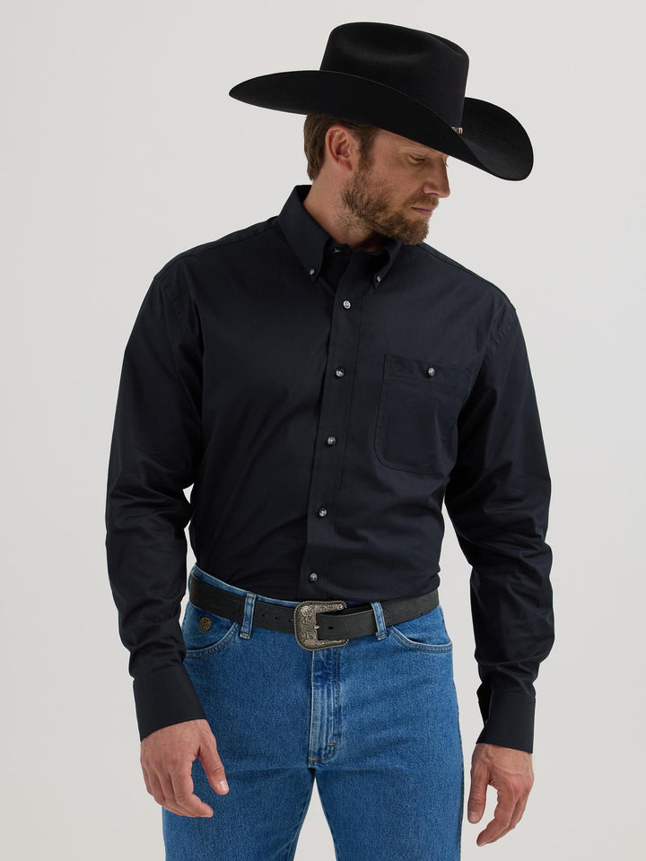 Wrangler® George Strait Solid Long Sleeve Shirt – Relaxed Fit – Black (10MGS269X)