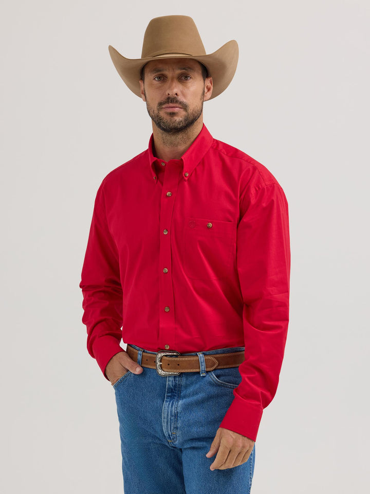 Wrangler® George Strait Solid Long Sleeve Shirt – Relaxed Fit – Red (10MGS274R)