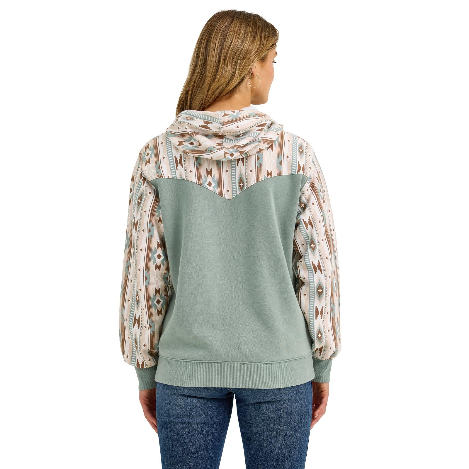 Wrangler® Women’s Retro Southwestern Yoke Pullover Hoodie – Green (112367330)