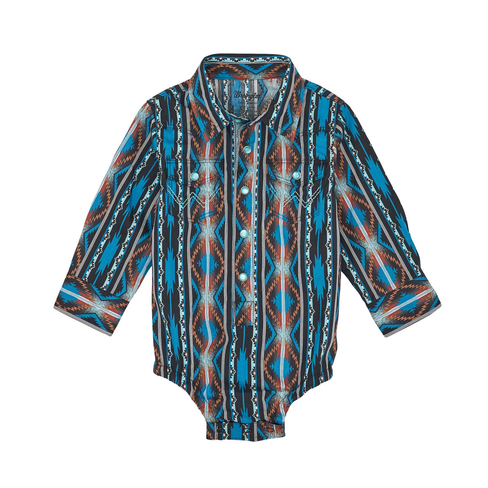 Wrangler® Baby Boy Long Sleeve Bodysuit – Turq Multi (Style 112367737)