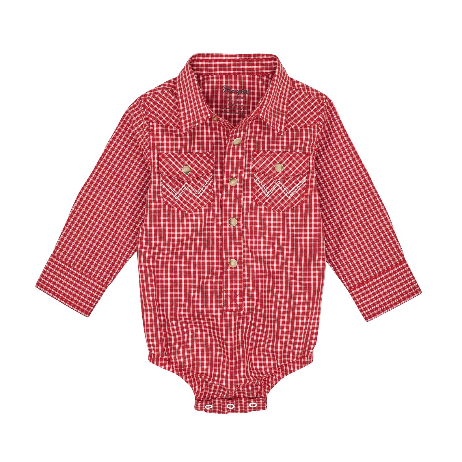 Wrangler® Baby Boy Long Sleeve Western Snap Bodysuit – Red Rooster Plaid (112367743)