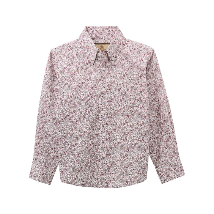 Wrangler Boys Classic Long Sleeve Button-Down Shirt – White with Burgundy Paisley 112369451