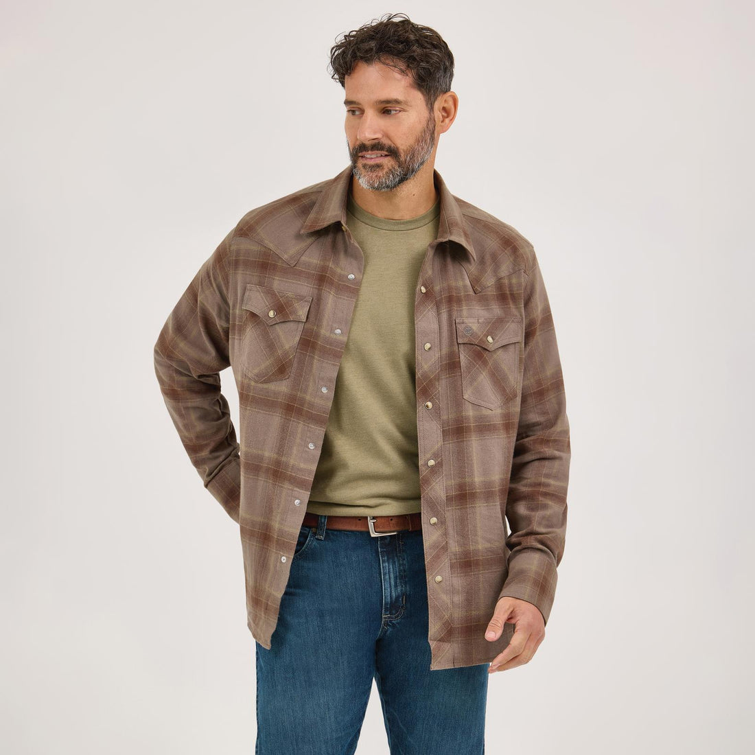 Wrangler Retro Flannel Western Snap Shirt — Brown Multi (112370177)