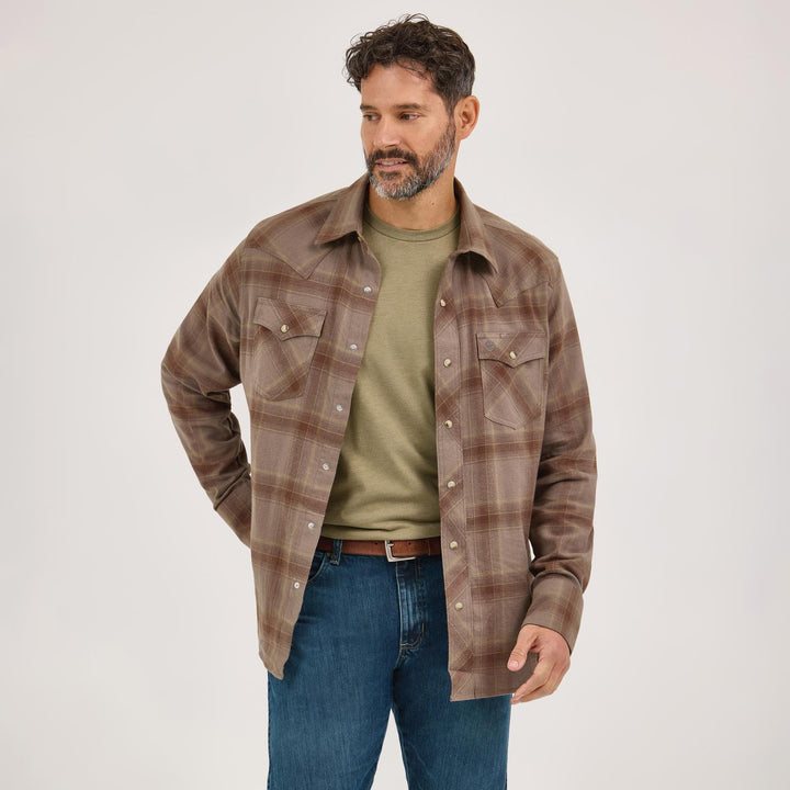 Wrangler Retro Flannel Western Snap Shirt — Brown Multi (112370177)