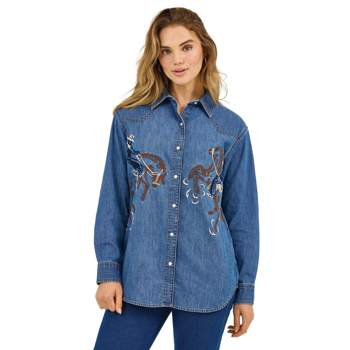 Wrangler Retro Americana Boyfriend Snap Shirt – Denim (112371715)