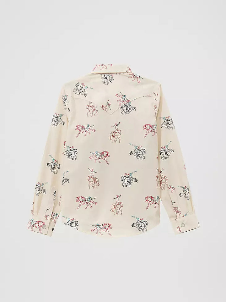 Girl’s Cowboy Horse Print Western Snap Shirt (112371871)