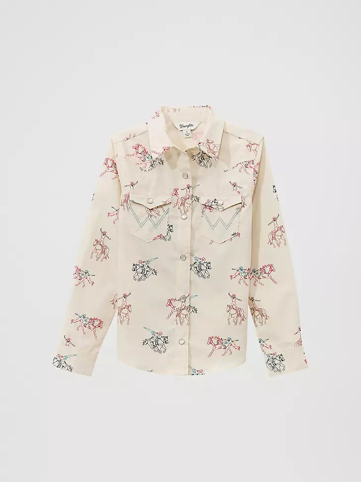Girl’s Cowboy Horse Print Western Snap Shirt (112371871)