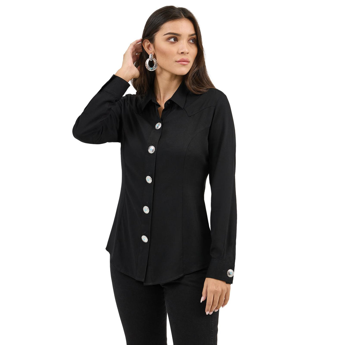 Wrangler Retro Party Western Snap Shirt – Black (Women’s, 100% Rayon) 112371916