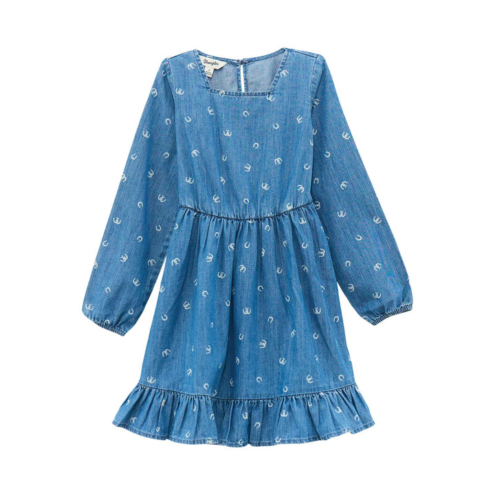 Wrangler Girls’ Western Snap Denim Dress – Style 112372431 (100% Cotton)