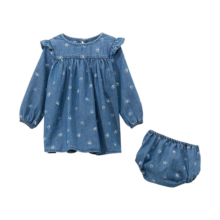 Wrangler Baby Girl Mixed Media Western Trapeze Dress – Style 112372445 Denim