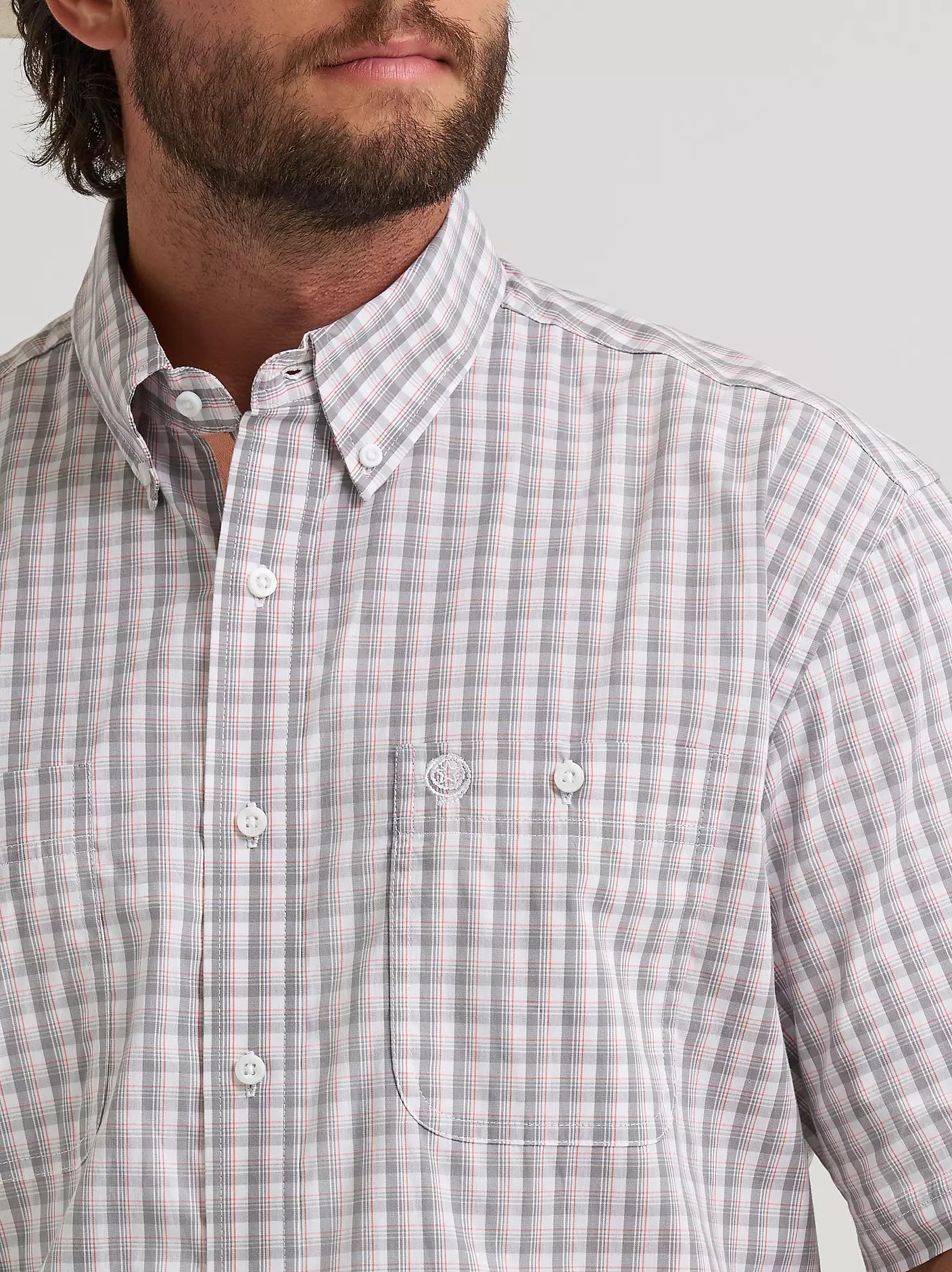 Wrangler® George Strait Collection Two Pocket Short Sleeve Shirt - Peach/Gray (112374609)