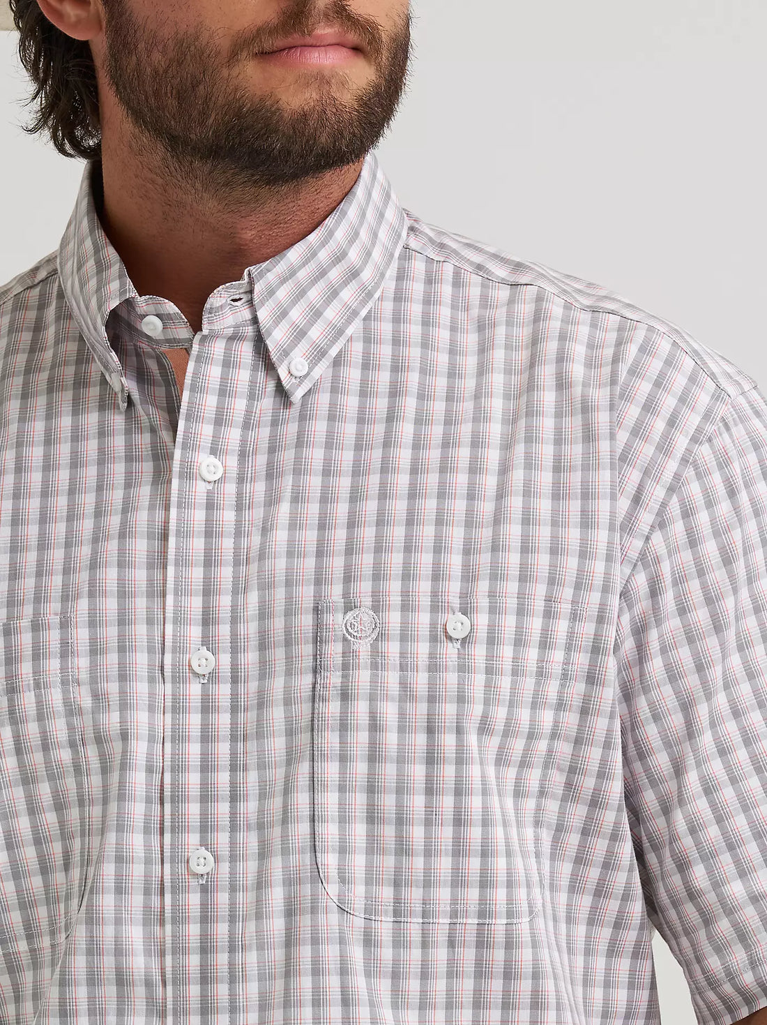 Wrangler® George Strait Collection Two Pocket Short Sleeve Shirt - Peach/Gray (112374609)