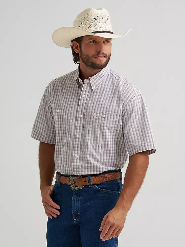 Wrangler® George Strait Collection Two Pocket Short Sleeve Shirt - Peach/Gray (112374609)