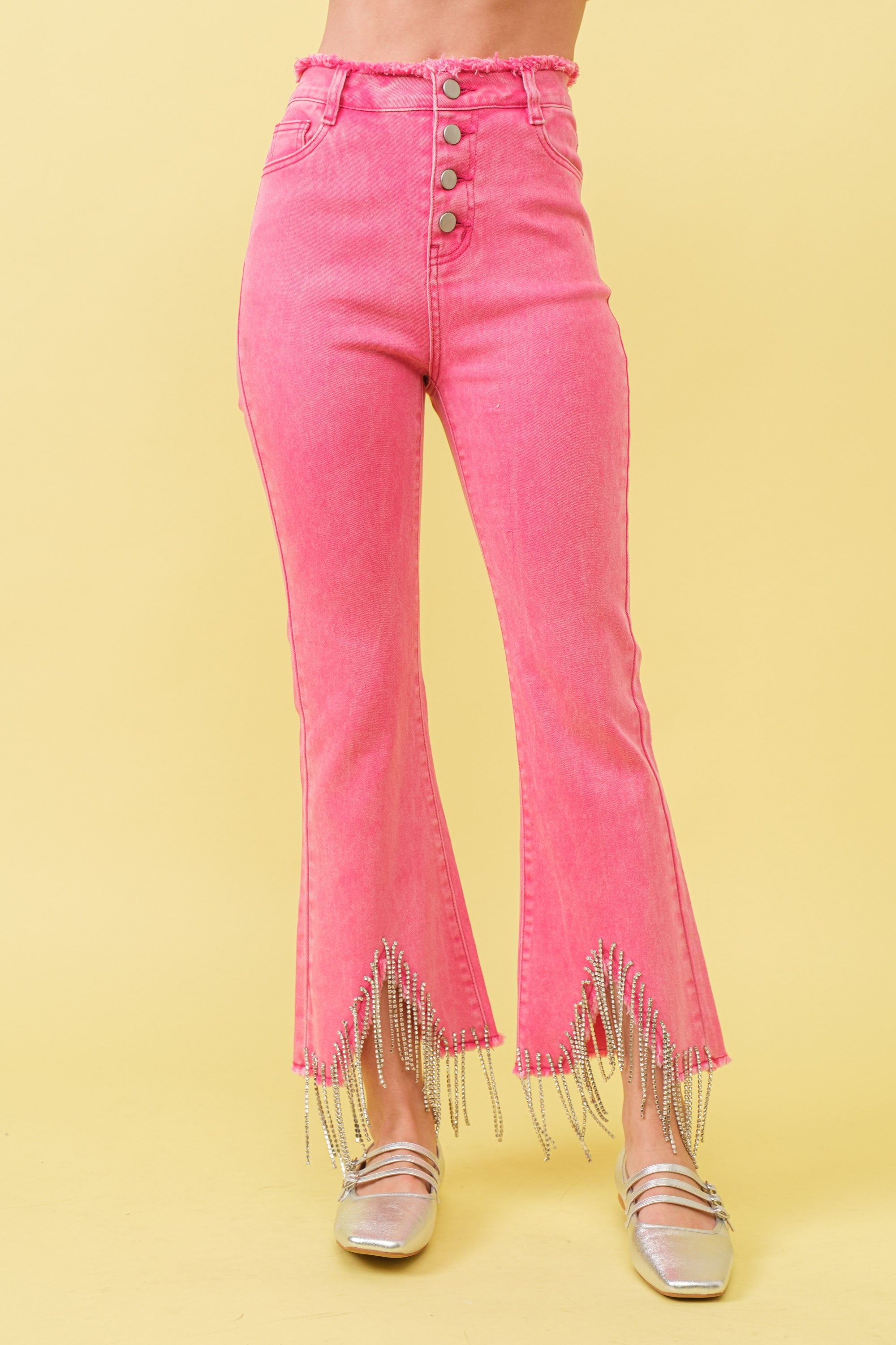 RHINESTONE FRINGE DENIM PANTS