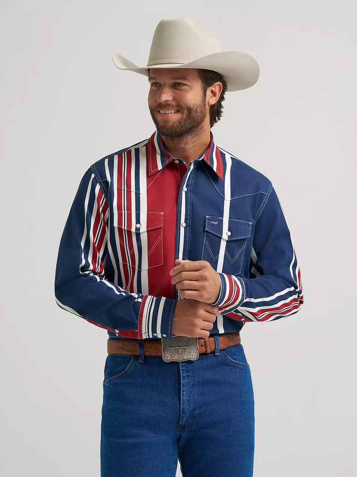Wrangler® Vintage Inspired Long Sleeve Shirt - Blue Multi Stripe - 112375916