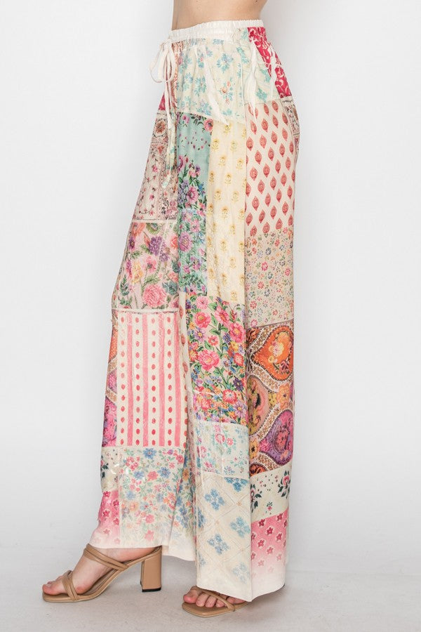 FLOWER PRINT DRAWSTRING PANTS