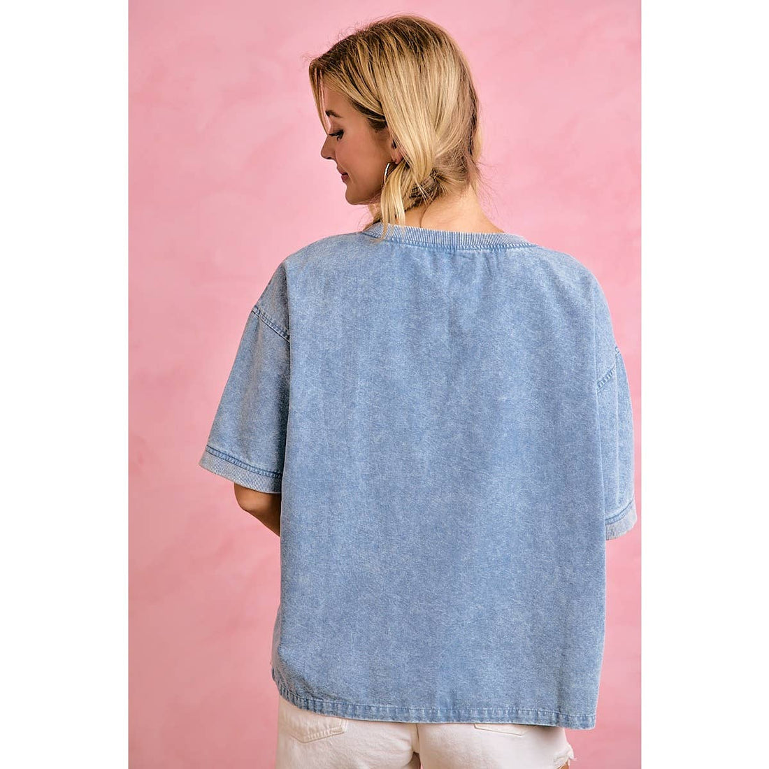 GAMEDAY DENIM WASH FOOTBALL APPLIQUE COTTON T SHIRT: WASHED DENIM / M