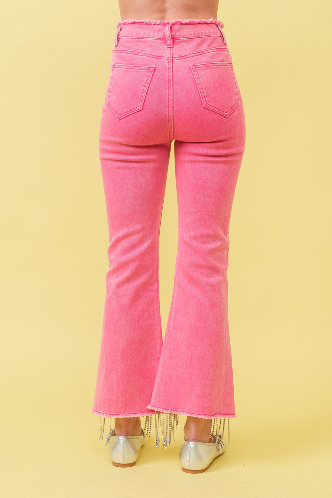 RHINESTONE FRINGE DENIM PANTS