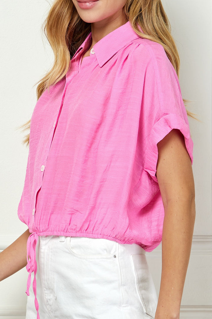 BUTTON DOWN BATWING DRAWSTRING TOP