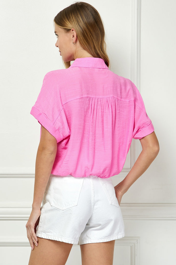 BUTTON DOWN BATWING DRAWSTRING TOP