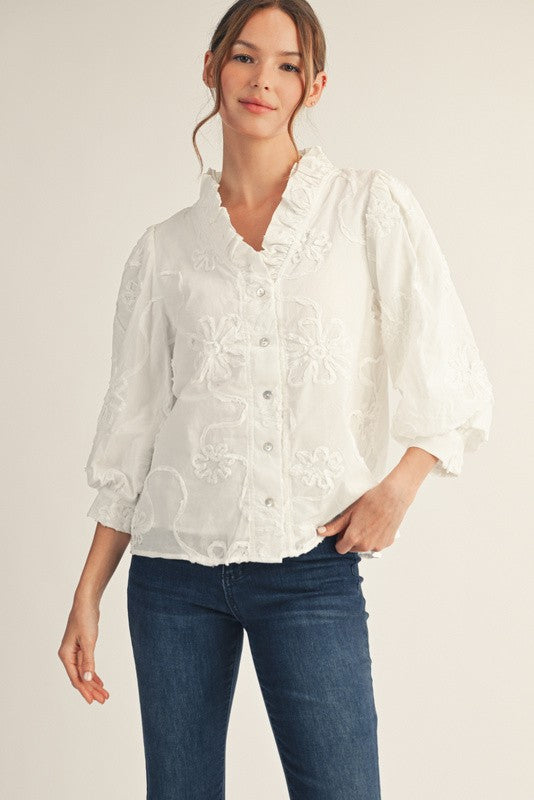 OFF WHITE WITH FLOWER DETAIL TOP
