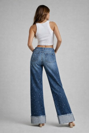 LOW RISE RHINESTONE DENIM JEANS