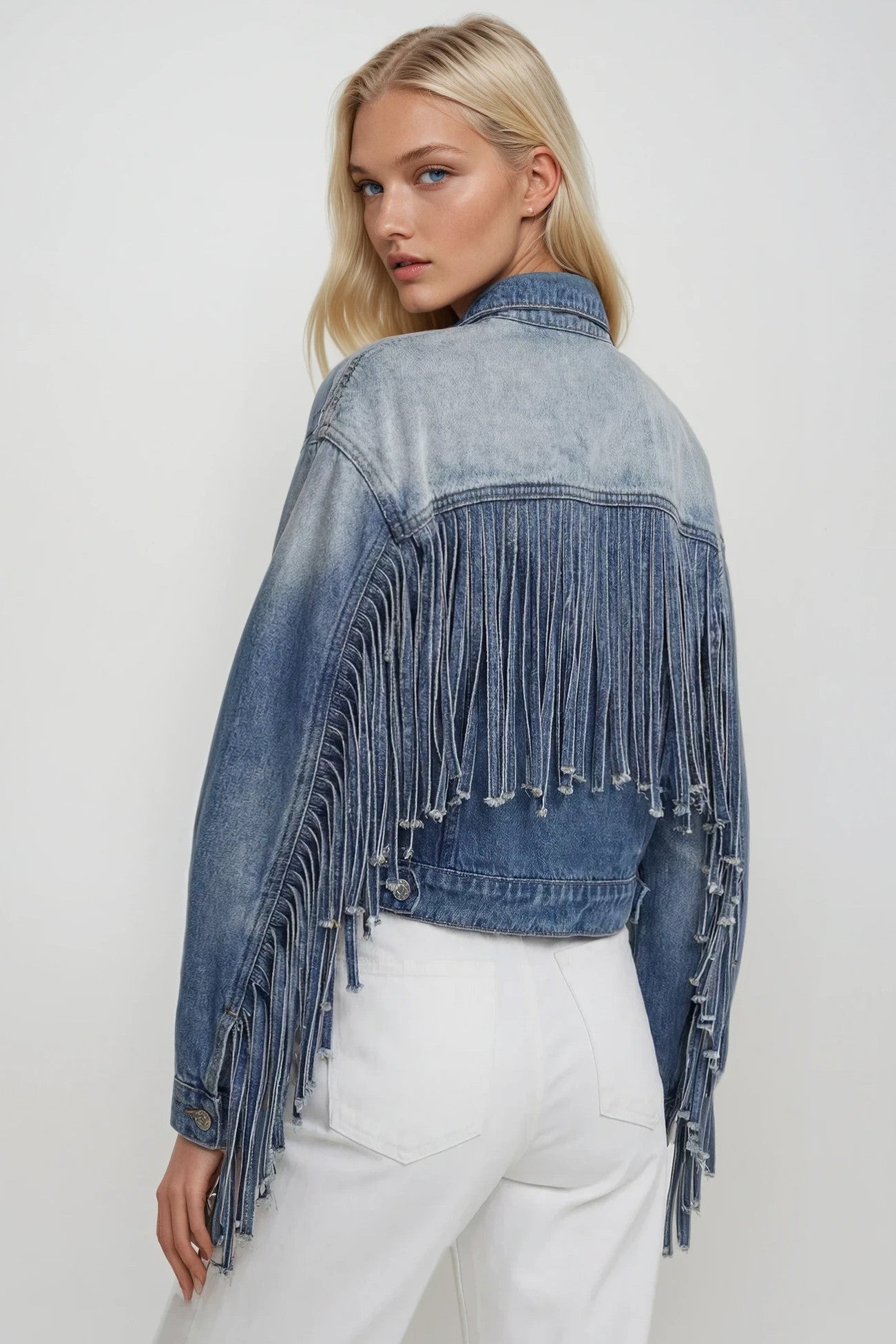 CROPPED FRINGE DENIM JACKET
