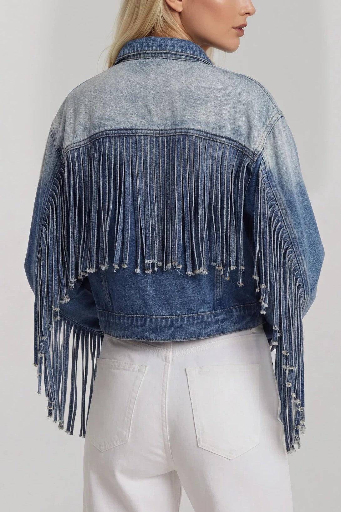 CROPPED FRINGE DENIM JACKET