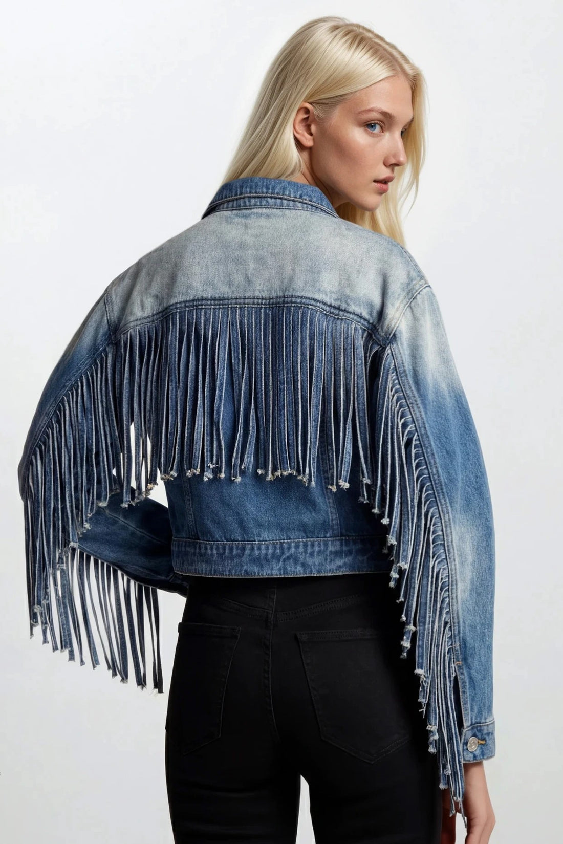 CROPPED FRINGE DENIM JACKET