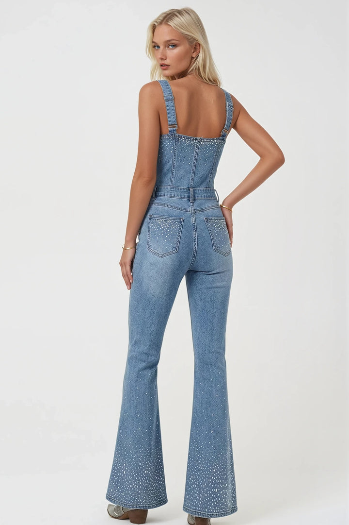 Rhinestone Detailed Denim Jumpsuit