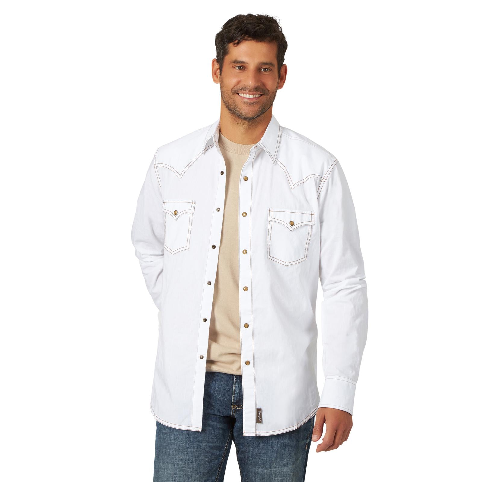 Men's Wrangler Retro® Solid Dobby Western Snap Shirt | Long Sleeve