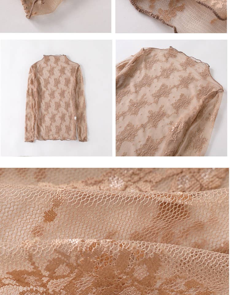 Lace Mesh Top: Coffee / Missy / XL