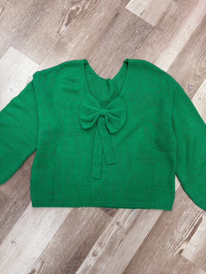 GREEN SWEATER VEST WITH BOW ON SHOULDER
