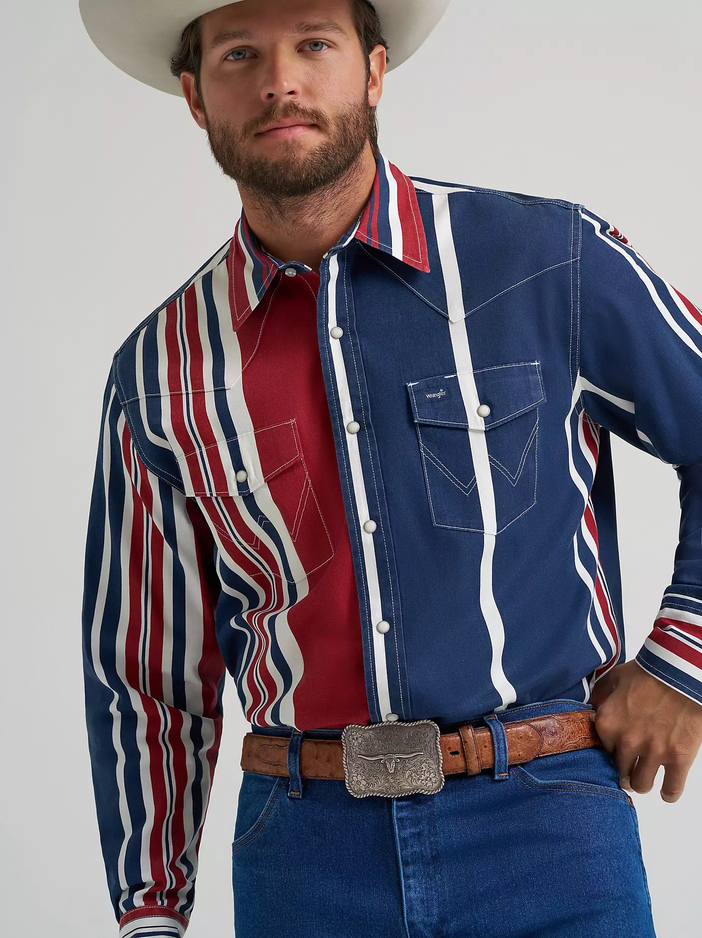 Wrangler® Vintage Inspired Long Sleeve Shirt - Blue Multi Stripe - 112375916